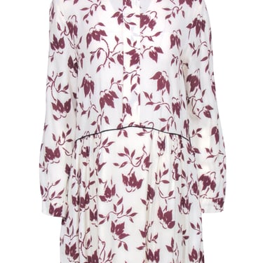 Ganni - Ivory w/ Maroon Leaf Print Sz L