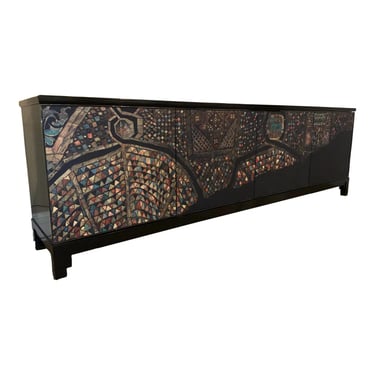 Caracole Black Lacquer Mosaic Sideboard