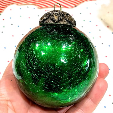 VINTAGE: 3" Heavy Thick Mercury Crackled Glass Ornament - Kugel Style Christmas Ornaments - Christmas Holidays Xmas 