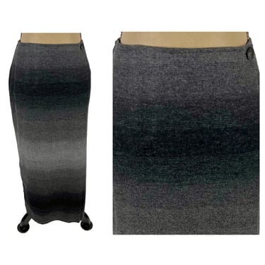 90s Gray Ombre Blanket Wrap Skirt . Medium Petite Maxi Pencil Skirt . Long Winter Wool Blend . 1990s Clothes Women Vintage LIZ CLAIBORNE 