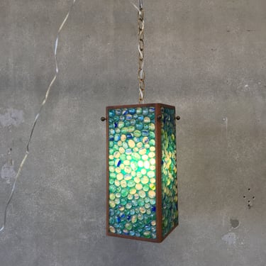 Vintage Mid Century Mosaic Beaded / Brass Hanging Light Fixture