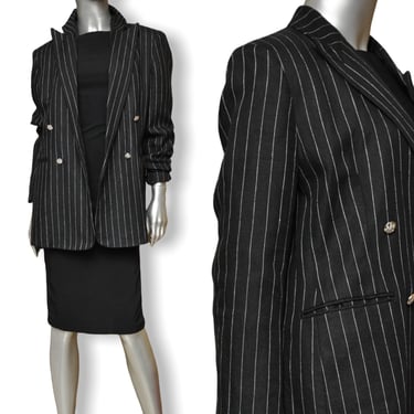 Vintage Lauren Ralph Lauren Black and White Pin Striped Blazer Double Breasted Size 6/8 