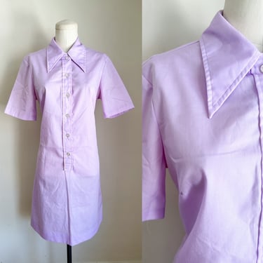 Vintage 1960-70s Lavender Shirt Dress / M 