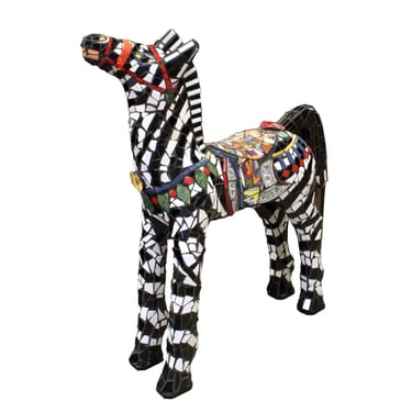 Terrie Kvenild Mosaic Zebra Life-Size Signed Contemporary Mixed Media Sculpture 