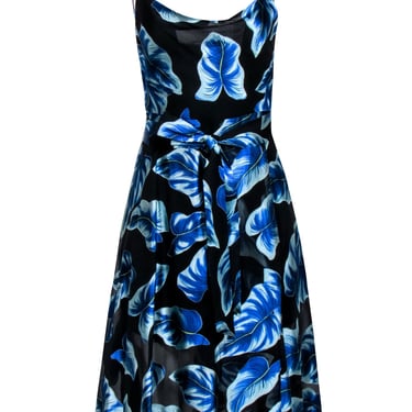 Alice & Olivia - Black w/ Blue Leaf Print Wrap Bottom Dress Sz 2