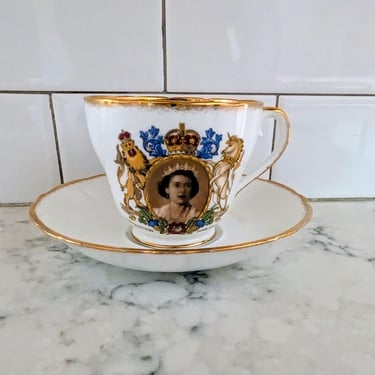 Queen Elizabeth 1953 Commemorative Tea Cup and Saucer.Adderly Fine Bone China England 