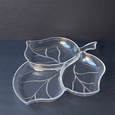 Vintage 1980s Lucite Leaf Shaped Divided Serving Dish 