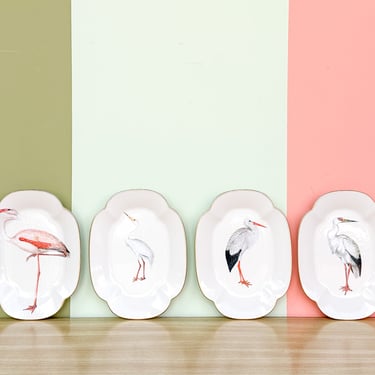 Set of Four Decoupage Bird Plates