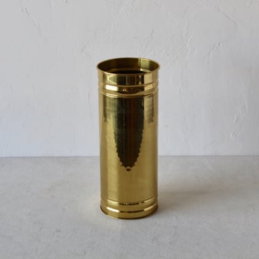 Vintage American Hammered Brass Cylindrical Planter Mid Century 