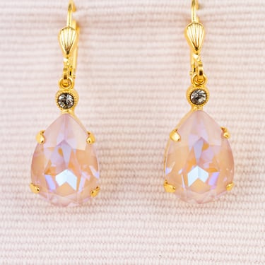 French Pink Tear Drop Crystal Earrings