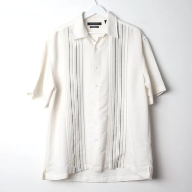 vintage white & gray/black SILKY men's BOXY slouchy button down y2k shirt -- size large - Vince Vaughn vintage 90s y2k swingers BOWLER shirt 