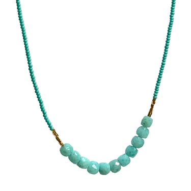 Debbie Fisher | Turquoise seed, gold vermeil and amazonite beads w gold fill clasp necklace