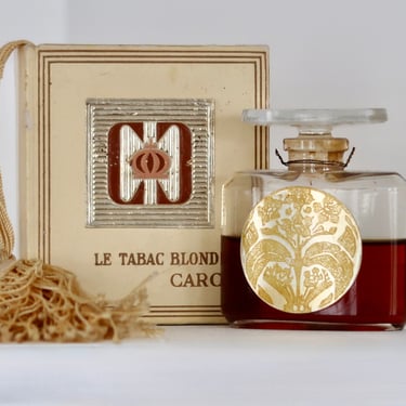 Vintage Caron Le Tabac Blond Perfume Extrait Half Full 1 oz Bottle With Tassel Box 