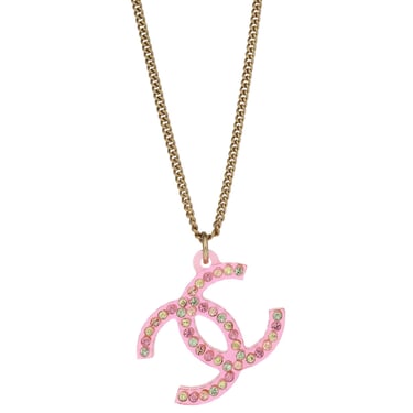 Chanel CC Chain Pendant Necklace Rhinestone Gold 04A