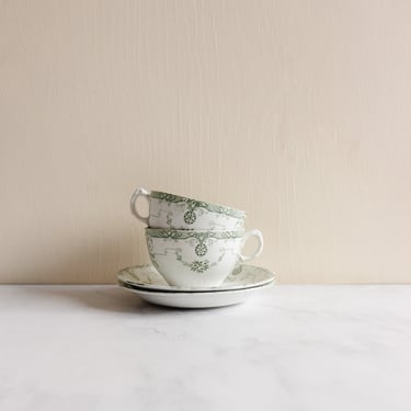 rare antique JHW & sons transferware tea cups, set of 2