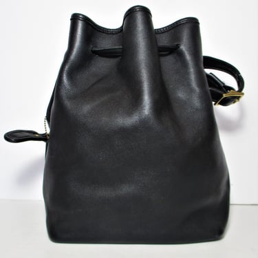 Vintage Coach Black Leather Bucket Bag, Black Smooth Leather Shoulder Bag, Boho Bucket Purse, Style 3165 