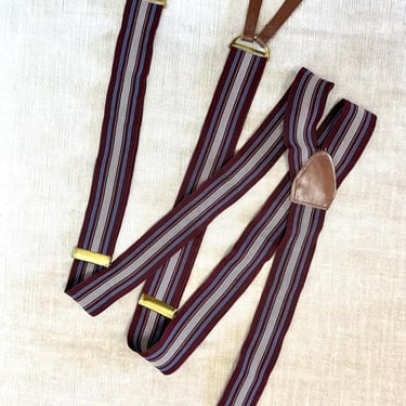 40’s adjustable Vintage suspenders/ Men’s braces Maroon light blue beige ~ speakeasy style Bartenders trouser WW2 men’s fashion/ open size 