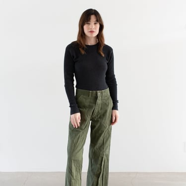 Vintage 28 Waist Olive Green Army Pants | Unisex Utility Fatigues Military Trouser | Zipper Fly | F524 