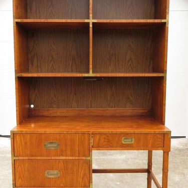 Vtg DIXIE CAMPAIGNER DESK W/ BOOKCASE HUTCH Faux Bamboo MCM Hollywood Regency