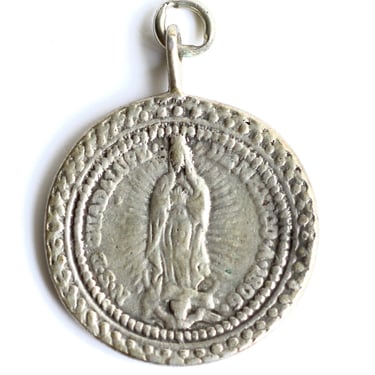 19th Century Antique 1806 Our Lady of Guadalupe Large Sterling Silver Religious Medal Necklace Pendant - Non Fecit Taliter Omni Nationi 14g 