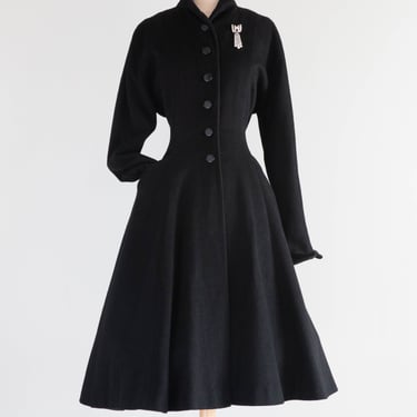 Elegant Late 40's New Look Wool Princess Coat With Wasp Waist & Full Skirt / Medium