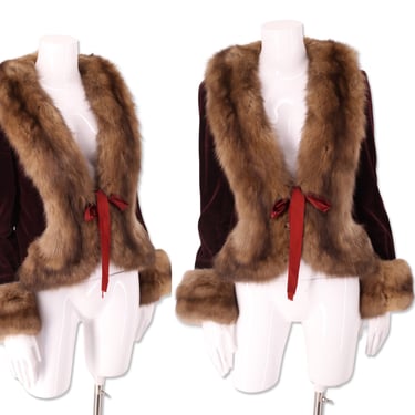 80s BILL BLASS sable fur trim velvet jacket, vintage 1980s designer blazer, cocktail dress attire S 