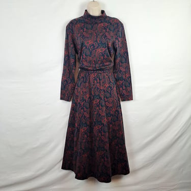 Vintage 90s Paisley Turtleneck Dress, Size Large 