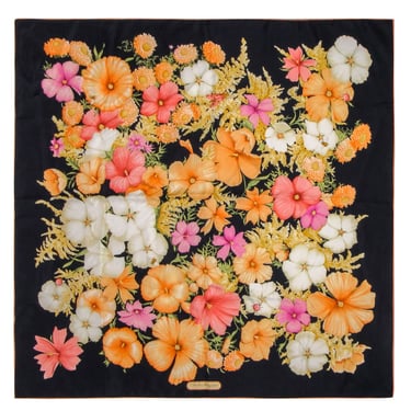 Ferragamo - Peach, Pink, Yellow &amp; Black Floral Print Silk Scarf