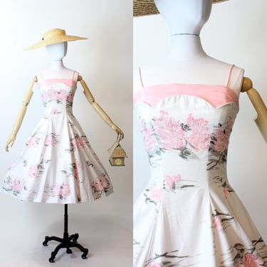 1950s FLAIR scalloped cotton BOW dress small | new spring summer 