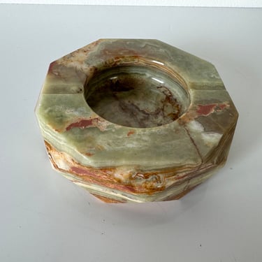 Vintage Octagonal Natural Green Onyx Ashtray 