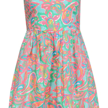Lilly Pulitzer - Multicolor Pastel Ocean Print Cotton Strapless Dress Sz XS