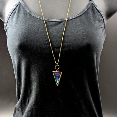 Glowing Purple and Blue Triangle Pendant on Long Ball Chain