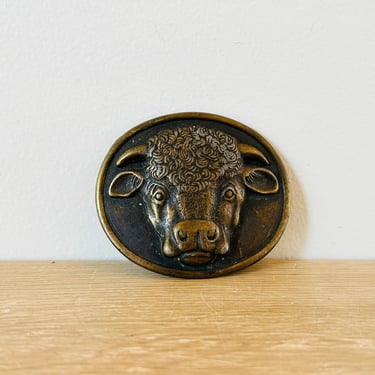 Vintage Malcolm Hereford Cows Cocktails Brass Metal Belt Buckle by Meyers Suzio circa 1975 Cow Belt Buckle 