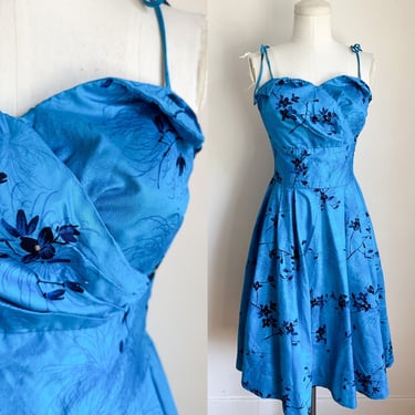 Vintage 1950s Peggy Wood Blue Hawaiian Sundress / XS-S 