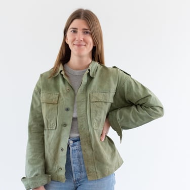 Vintage Sage Green Army Shirt | Unisex Painter Cotton Canvas Button Up OverShirt | S | 