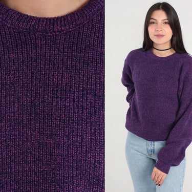 Space Dye Sweater 80s 90s Purple Flecked Slouchy Pullover Sweater Fall Sweater Crewneck Jumper Vintage Knit Medium 