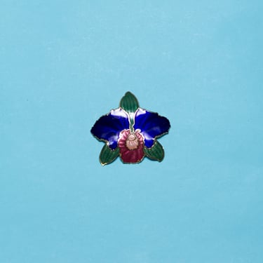 Vintage 1970s Cloisonne Orchid Brooch 