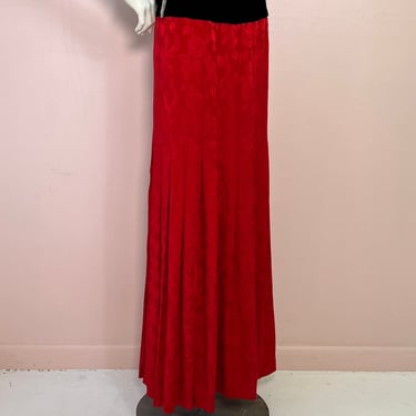 Vtg 1980s Miss O Oscar De La Renta Red Rose Silk Skirt 