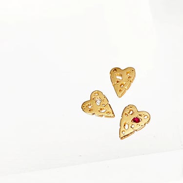 Mini Heart Studs - 14ky Gold + Ruby