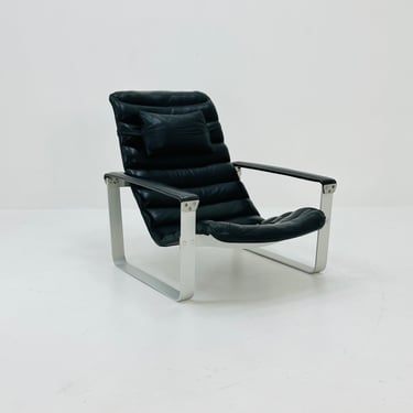 Mid century black leather Pulkka armchair by Ilmari Lappalainen for Asko, 1960 