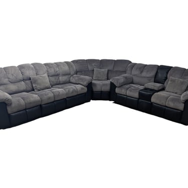 Gray C-Shaped Sectional w/ Cup Holders