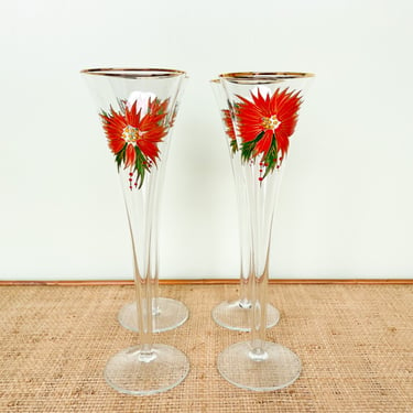 Set of Four Poinsettia Champagne Glasses