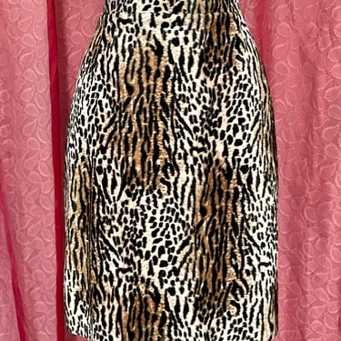 Leopard Print Pencil Skirt, Faux Fur Fabric, Animal Print, Vintage 90s 