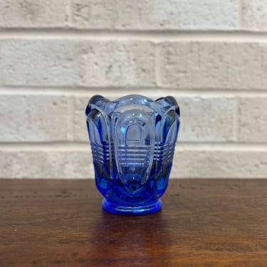 Fenton Blue Glass Barred Oval Votive / Toothpick Holder 