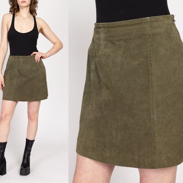 Medium 90s Olive Green Suede Mini Skirt 29