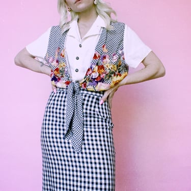 Vintage 90s | B/W Checkered Pencil Skirt 
