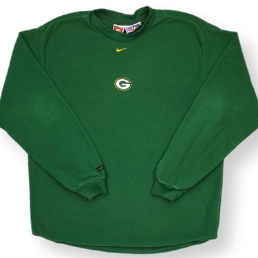 Vintage 90s Nike Fit Green Bay Packers Football Pro Line Center Swoosh Long Sleeve Fuzzy Shirt/Sweatshirt Size Large/XL 