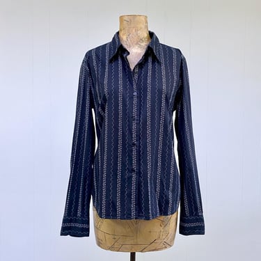 Vintage 1990s Agnes b Black Cotton Calico Print Blouse, Small - Medium, VFG 