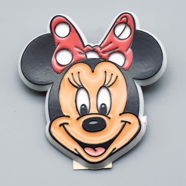 1990 Minnie Mouse plastic head Disneyana pin, NOS Disney Mfg by Monogram Products brooch original tag 