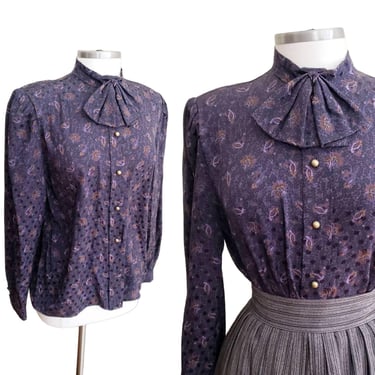 Vintage 80s Nina Ricci Blouse Silk Floral Print Elizabeth Arden 